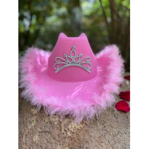 Gorro Cowboy rosa con plumas