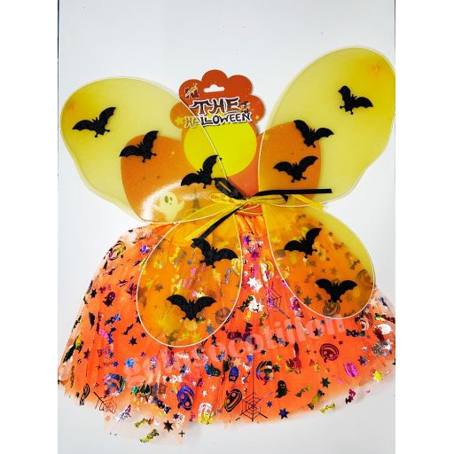 Set halloween tutu y alitas naranja con murcielago